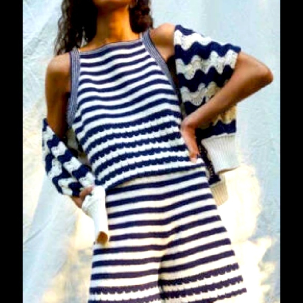 House of Harlow knit nautical stripe boho navy crochet set 148$ revolve spring